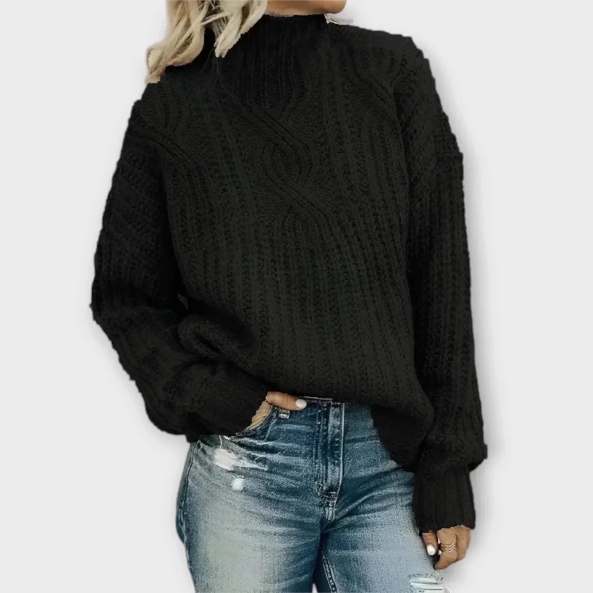 Parsha | Women's Cable Knit Sweater - Textured Ribbed Trim Pullover - Nalani - Fashion Clothing and Decor