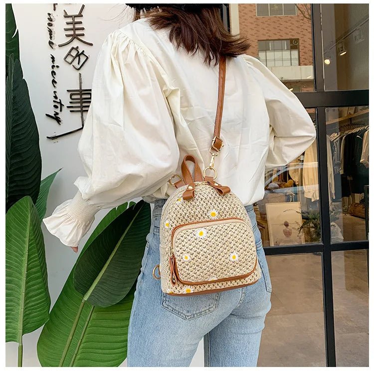 Petite Floré Embroidered Student Bag Handwoven Straw Texture - Nalani - Fashion Clothing and Decor