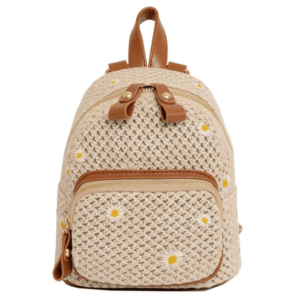 Petite Floré Embroidered Student Bag Handwoven Straw Texture - Nalani - Fashion Clothing and Decor