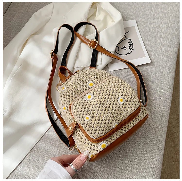 Petite Floré Embroidered Student Bag Handwoven Straw Texture - Nalani - Fashion Clothing and Decor