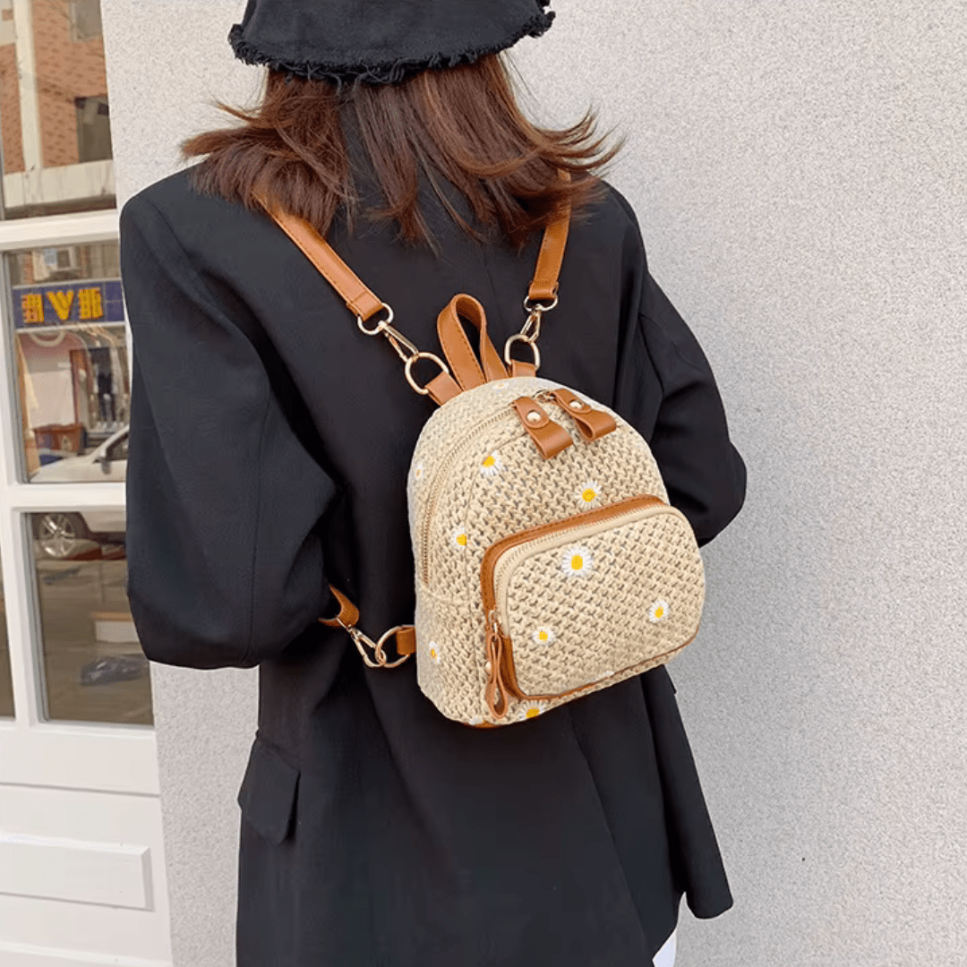 Petite Floré Embroidered Student Bag Handwoven Straw Texture - Nalani - Fashion Clothing and Decor