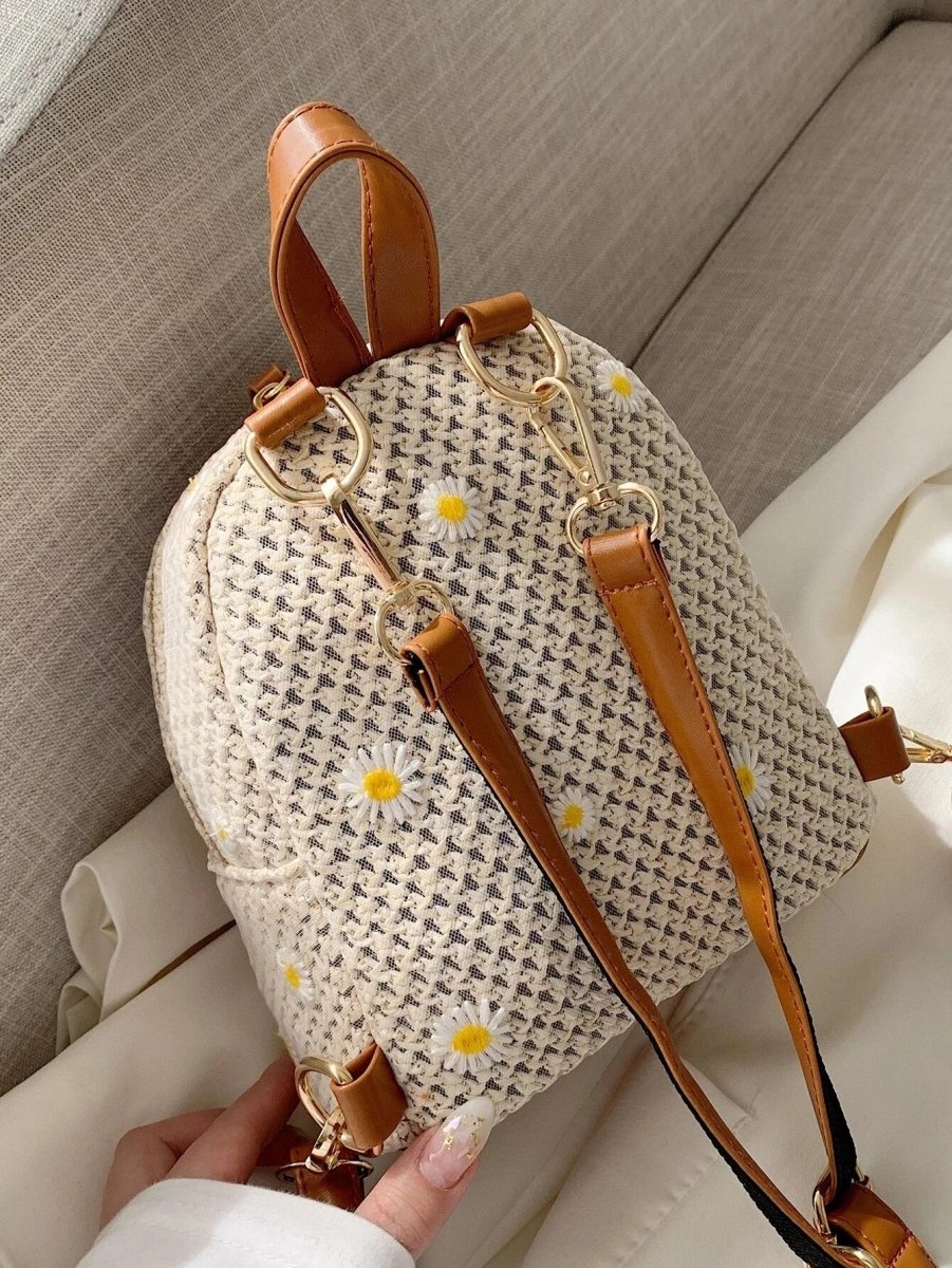 Petite Floré Embroidered Student Bag Handwoven Straw Texture - Nalani - Fashion Clothing and Decor