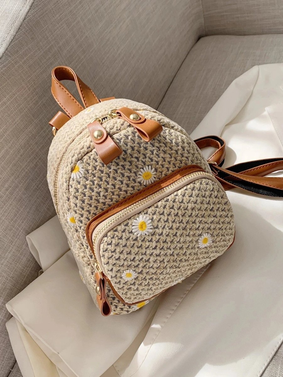 Petite Floré Embroidered Student Bag Handwoven Straw Texture - Nalani - Fashion Clothing and Decor