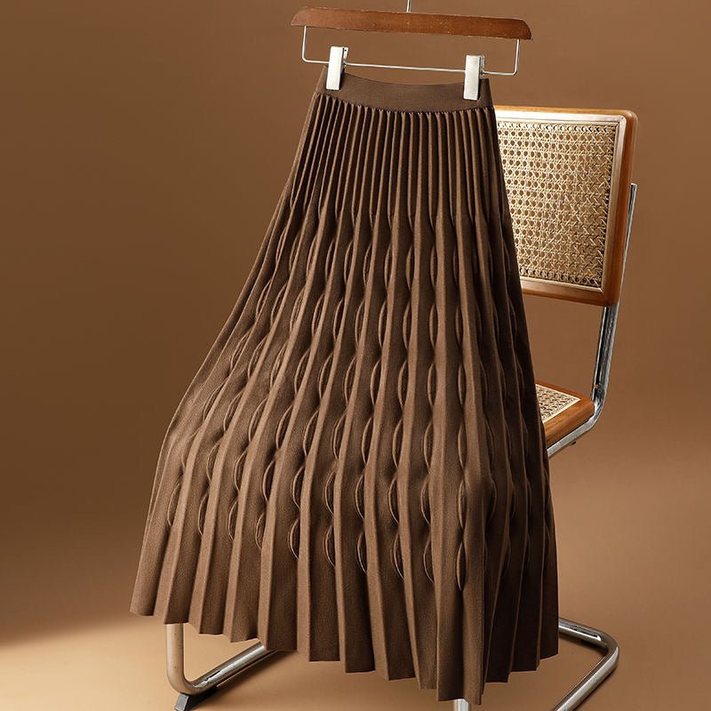 Pleated A Line Midi Skirt With Subtle Embossed Detailing - Nalani - UK and AUS Fashion Clothing and Decor