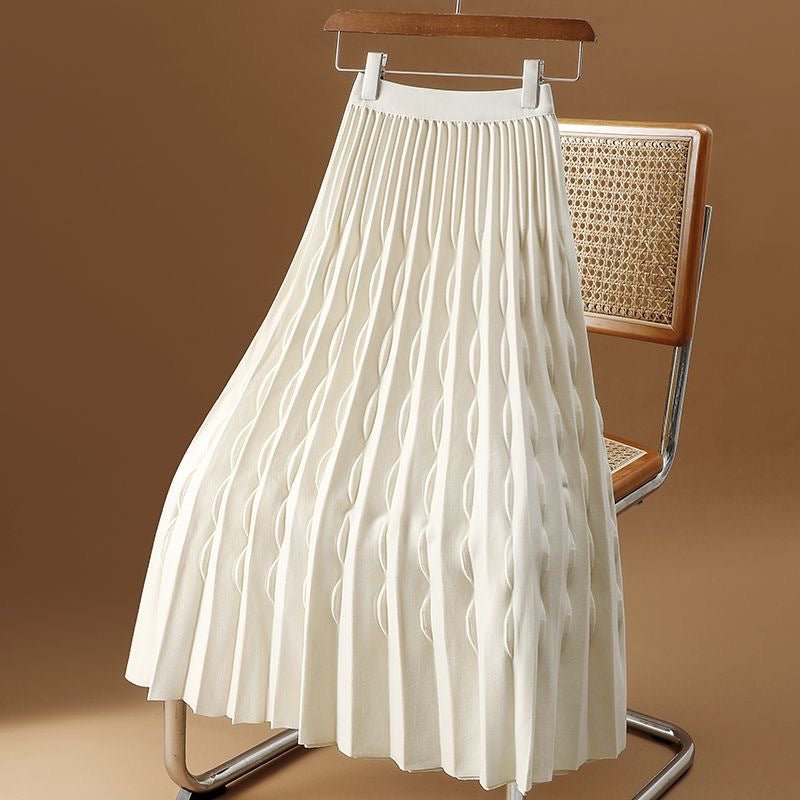 Pleated A Line Midi Skirt With Subtle Embossed Detailing - Nalani - UK and AUS Fashion Clothing and Decor