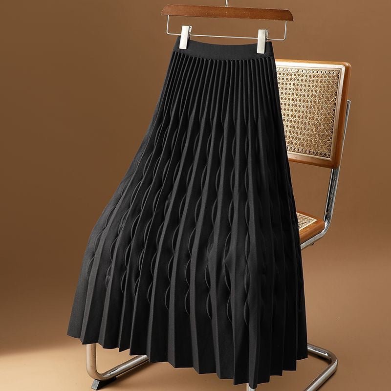 Pleated A Line Midi Skirt With Subtle Embossed Detailing - Nalani - UK and AUS Fashion Clothing and Decor