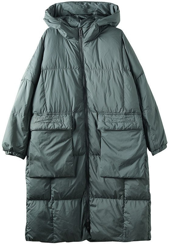 Plus Size Green Hooded Down Jacket With Zip Pockets - Nalani - UK Fashion Clothing and Decor