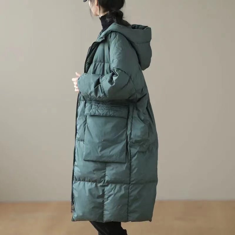 Plus Size Green Hooded Down Jacket With Zip Pockets - Nalani - UK Fashion Clothing and Decor