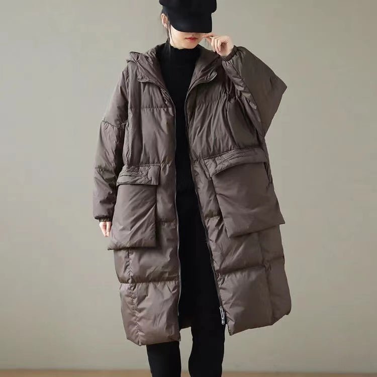 Plus Size Green Hooded Down Jacket With Zip Pockets - Nalani - UK Fashion Clothing and Decor