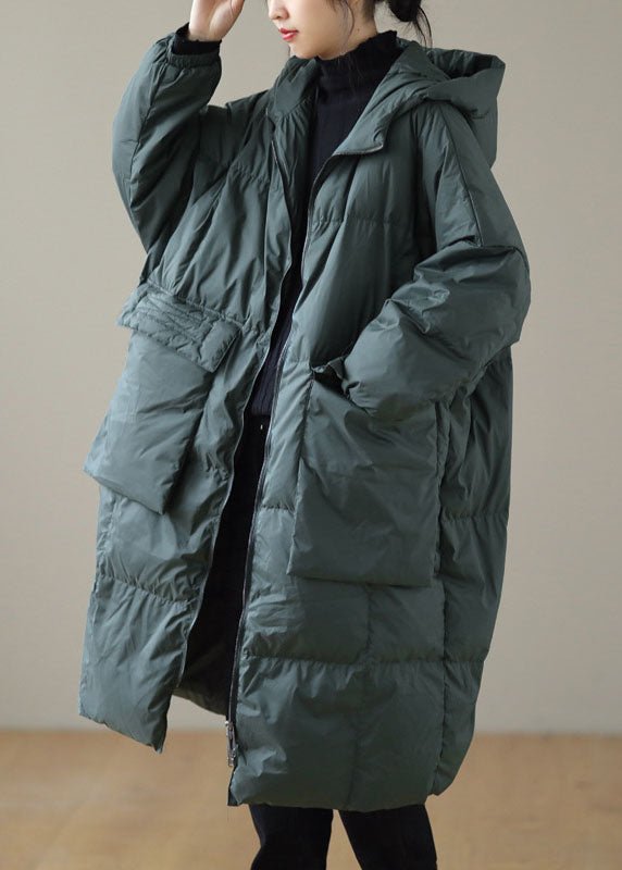 Plus Size Green Hooded Down Jacket With Zip Pockets - Nalani - UK Fashion Clothing and Decor