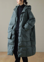 Plus Size Green Hooded Down Jacket With Zip Pockets - Nalani - UK Fashion Clothing and Decor