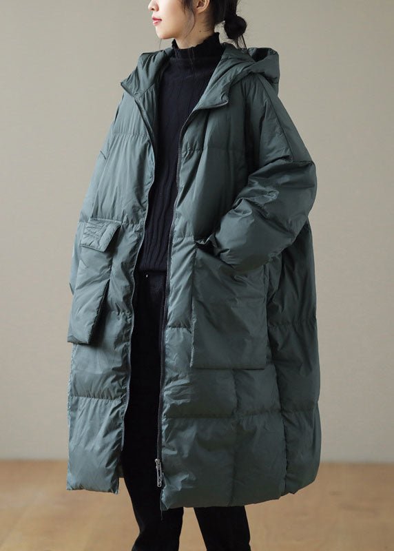 Plus Size Green Hooded Down Jacket With Zip Pockets - Nalani - UK Fashion Clothing and Decor