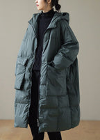 Plus Size Green Hooded Down Jacket With Zip Pockets - Nalani - UK Fashion Clothing and Decor
