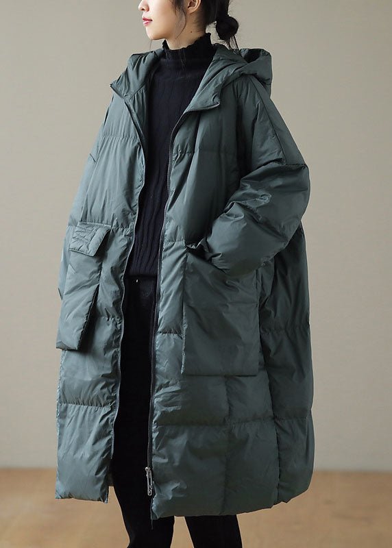 Plus Size Green Hooded Down Jacket With Zip Pockets - Nalani - UK Fashion Clothing and Decor