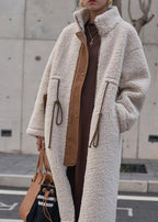 Plus Size Wool Fleece Winter Coat With High Neck Drawstring - Nalani - UK Fashion Clothing and Decor