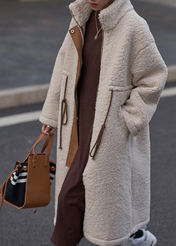 Plus Size Wool Fleece Winter Coat With High Neck Drawstring - Nalani - UK Fashion Clothing and Decor