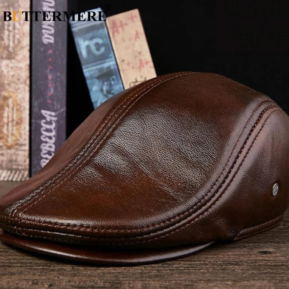 Premium Leather Vintage Beret Cap Duckbill With Ear Flaps - Nalani - UK Fashion Clothing and Decor
