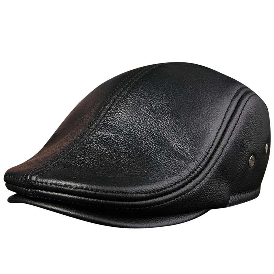 Premium Leather Vintage Beret Cap Duckbill With Ear Flaps - Nalani - UK Fashion Clothing and Decor