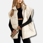 Quilted Insulated Vest For Women High Stand Collar Hip Length - Nalani - UK Fashion Clothing and Decor
