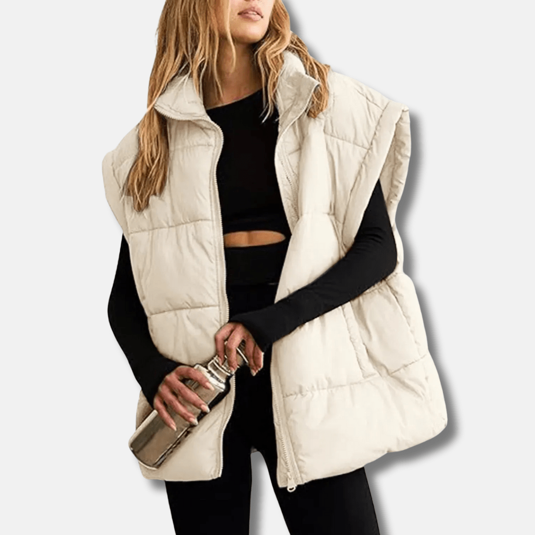 Quilted Insulated Vest For Women High Stand Collar Hip Length - Nalani - UK Fashion Clothing and Decor
