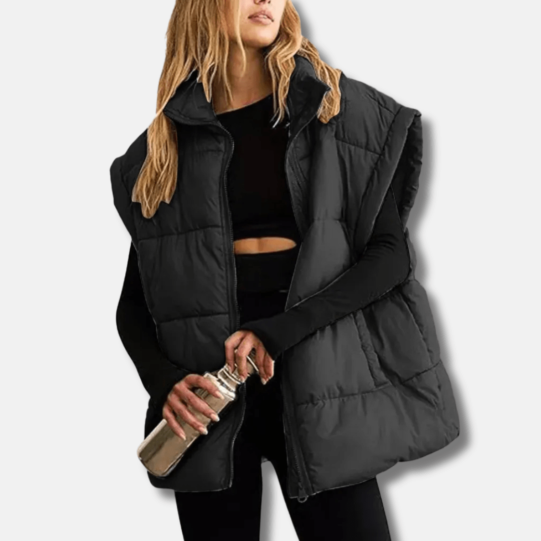 Quilted Insulated Vest For Women High Stand Collar Hip Length - Nalani - UK Fashion Clothing and Decor