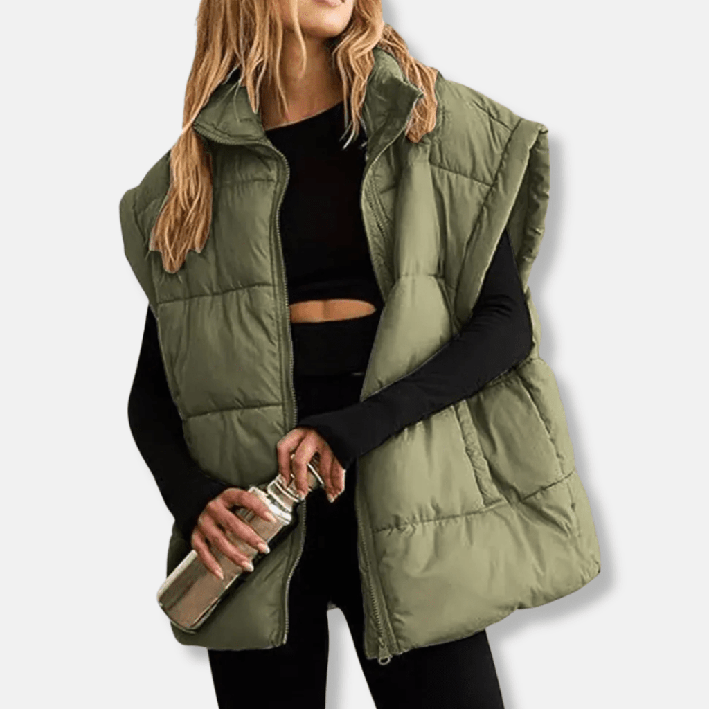 Quilted Insulated Vest For Women High Stand Collar Hip Length - Nalani - UK Fashion Clothing and Decor