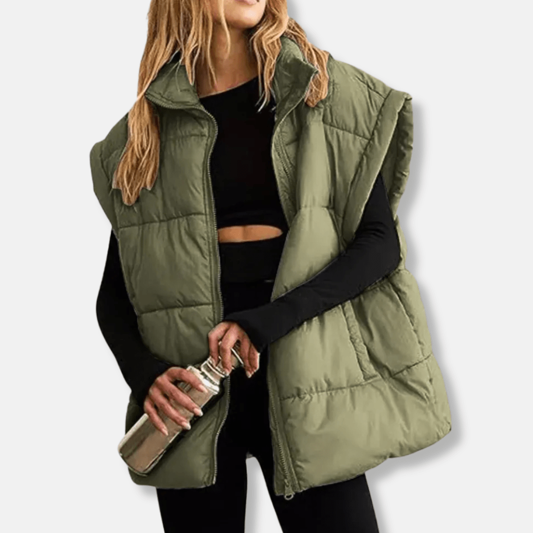 Quilted Insulated Vest For Women High Stand Collar Hip Length - Nalani - UK Fashion Clothing and Decor