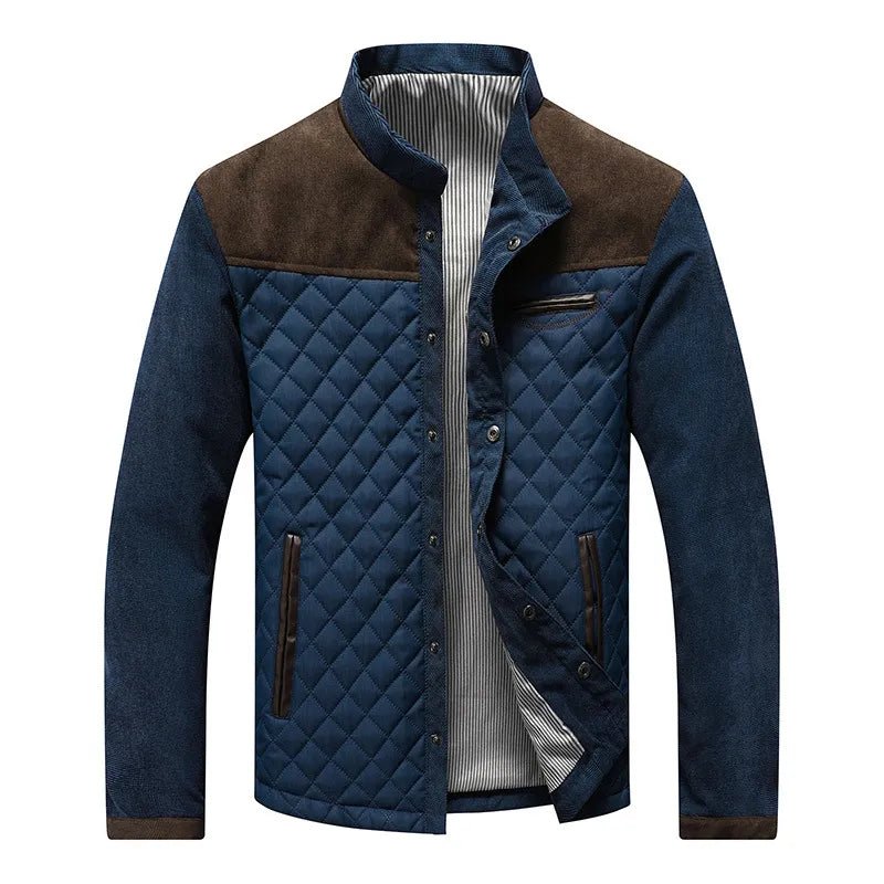 Quilted Stand Collar Jacket With Contrast Suede Shoulder Panels - Nalani - Fashion Clothing and Decor