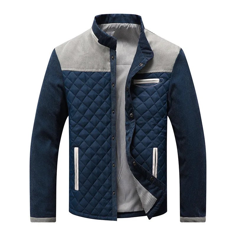 Quilted Stand Collar Jacket With Contrast Suede Shoulder Panels - Nalani - Fashion Clothing and Decor