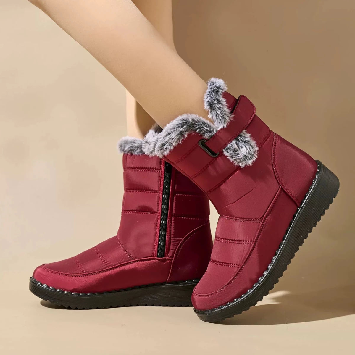 Quilted Weatherproof Mid Calf Boots With Faux Fur Lining Side Zip - Nalani - UK Fashion Clothing and Decor