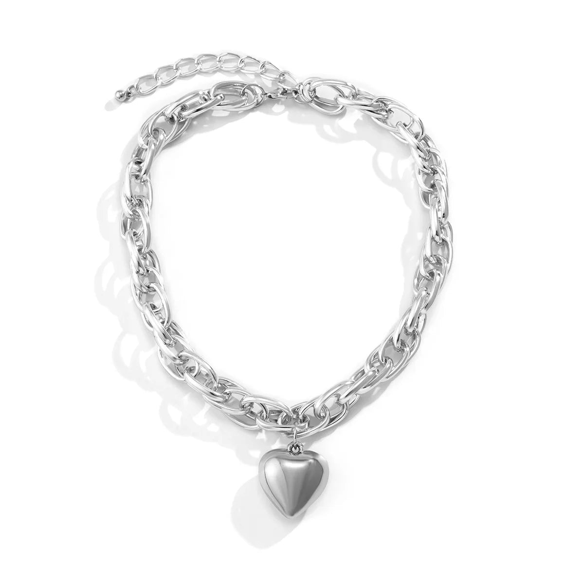 Ravena Bold - Heart Necklace Sterling Silver - Plated Adjustable Chain - Nalani - Fashion Clothing and Decor