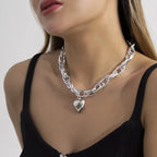 Ravena Bold - Heart Necklace Sterling Silver - Plated Adjustable Chain - Nalani - Fashion Clothing and Decor