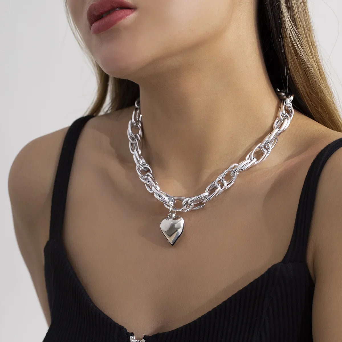 Ravena Bold - Heart Necklace Sterling Silver - Plated Adjustable Chain - Nalani - Fashion Clothing and Decor