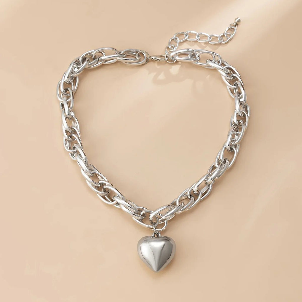 Ravena Bold - Heart Necklace Sterling Silver - Plated Adjustable Chain - Nalani - Fashion Clothing and Decor