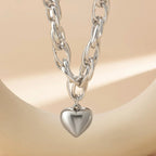 Ravena Bold - Heart Necklace Sterling Silver - Plated Adjustable Chain - Nalani - Fashion Clothing and Decor