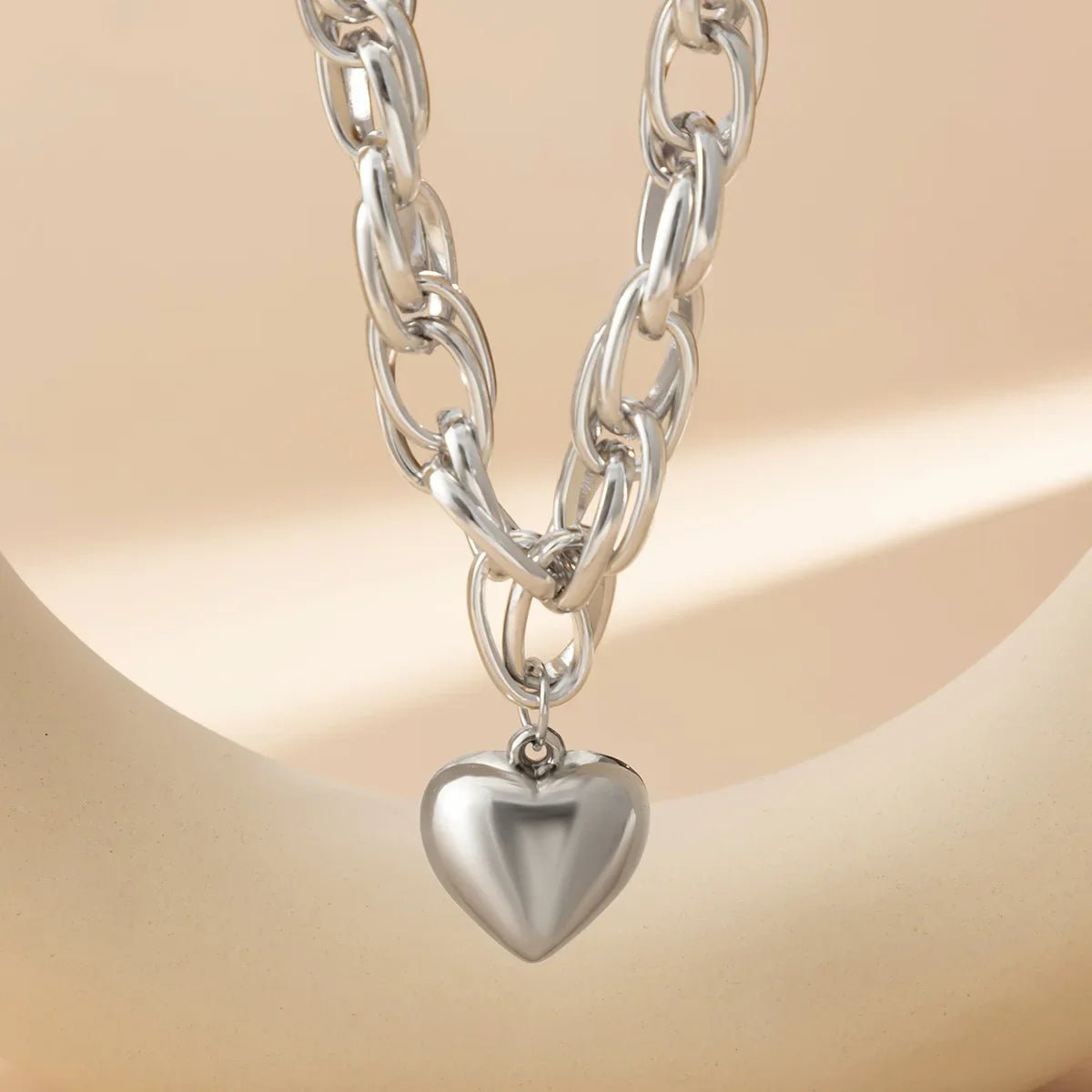 Ravena Bold - Heart Necklace Sterling Silver - Plated Adjustable Chain - Nalani - Fashion Clothing and Decor