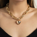 Ravena Bold - Heart Necklace Sterling Silver - Plated Adjustable Chain - Nalani - Fashion Clothing and Decor