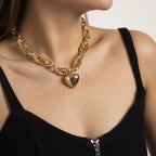 Ravena Bold - Heart Necklace Sterling Silver - Plated Adjustable Chain - Nalani - Fashion Clothing and Decor