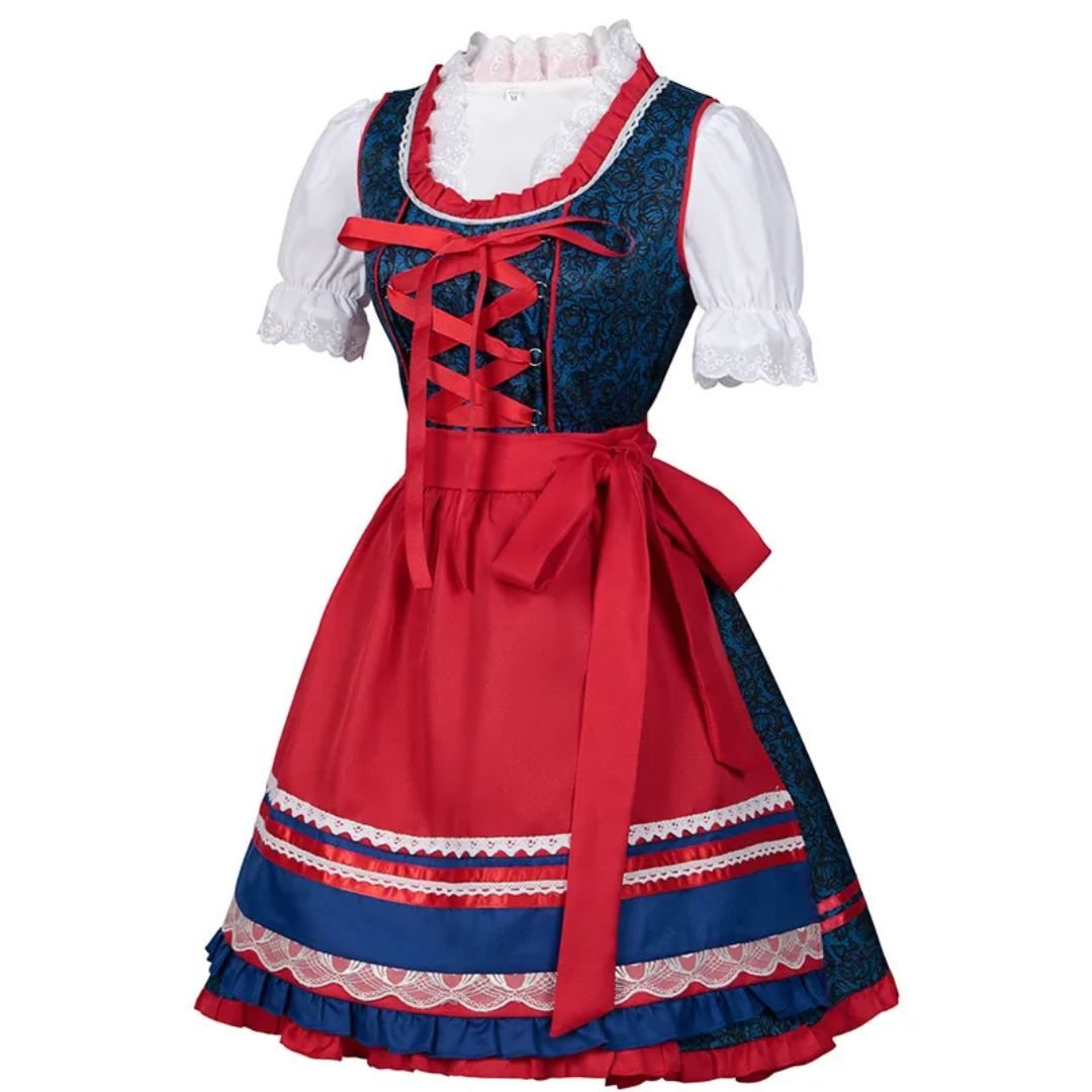 Red and Blue Plaid Dirndl Dress - Bavarian Oktoberfest Costume with Apron - Nalani - Fashion Clothing and Decor