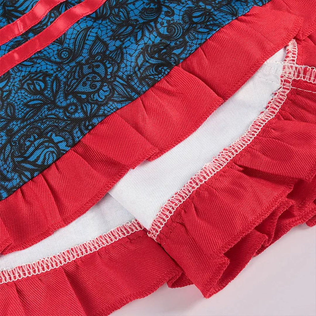 Red and Blue Plaid Dirndl Dress - Bavarian Oktoberfest Costume with Apron - Nalani - Fashion Clothing and Decor