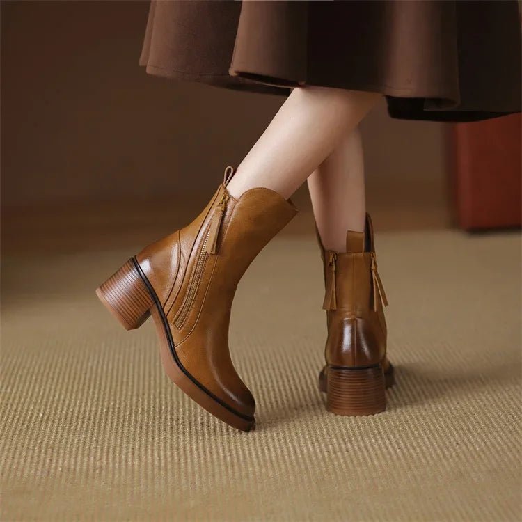 Regular Fit Ankle Boots With Tassel Accent And Chunky Sole - Nalani - UK and AUS Fashion Clothing and Decor