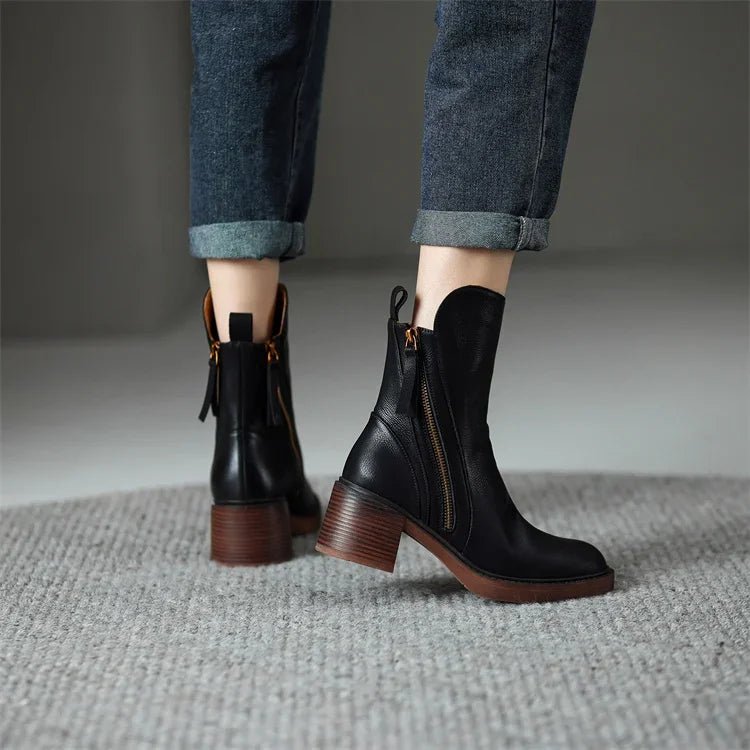 Regular Fit Ankle Boots With Tassel Accent And Chunky Sole - Nalani - UK and AUS Fashion Clothing and Decor