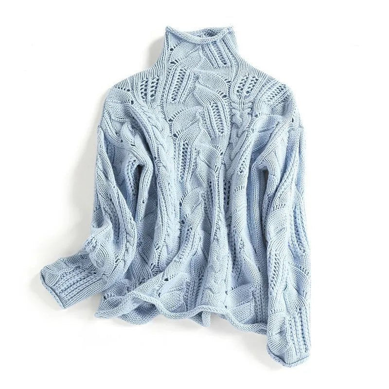 Relaxed Fit Turtleneck Sweater With Cable Knit Ribbed Trim - Nalani - UK Fashion Clothing and Decor