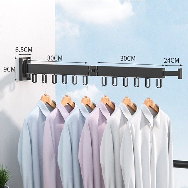 Retractable Clothesline – Wall Mounted Foldable Drying Rack for Balcony, Laundry Room & Bathroom, 1-3 Rods, Black or White - Nalani - Fashion Clothing and Decor