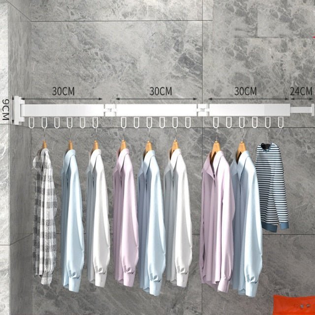 Retractable Clothesline – Wall Mounted Foldable Drying Rack for Balcony, Laundry Room & Bathroom, 1-3 Rods, Black or White - Nalani - Fashion Clothing and Decor
