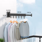 Retractable Clothesline – Wall Mounted Foldable Drying Rack for Balcony, Laundry Room & Bathroom, 1-3 Rods, Black or White - Nalani - Fashion Clothing and Decor