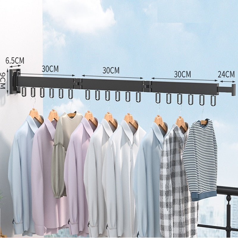 Retractable Clothesline – Wall Mounted Foldable Drying Rack for Balcony, Laundry Room & Bathroom, 1-3 Rods, Black or White - Nalani - Fashion Clothing and Decor