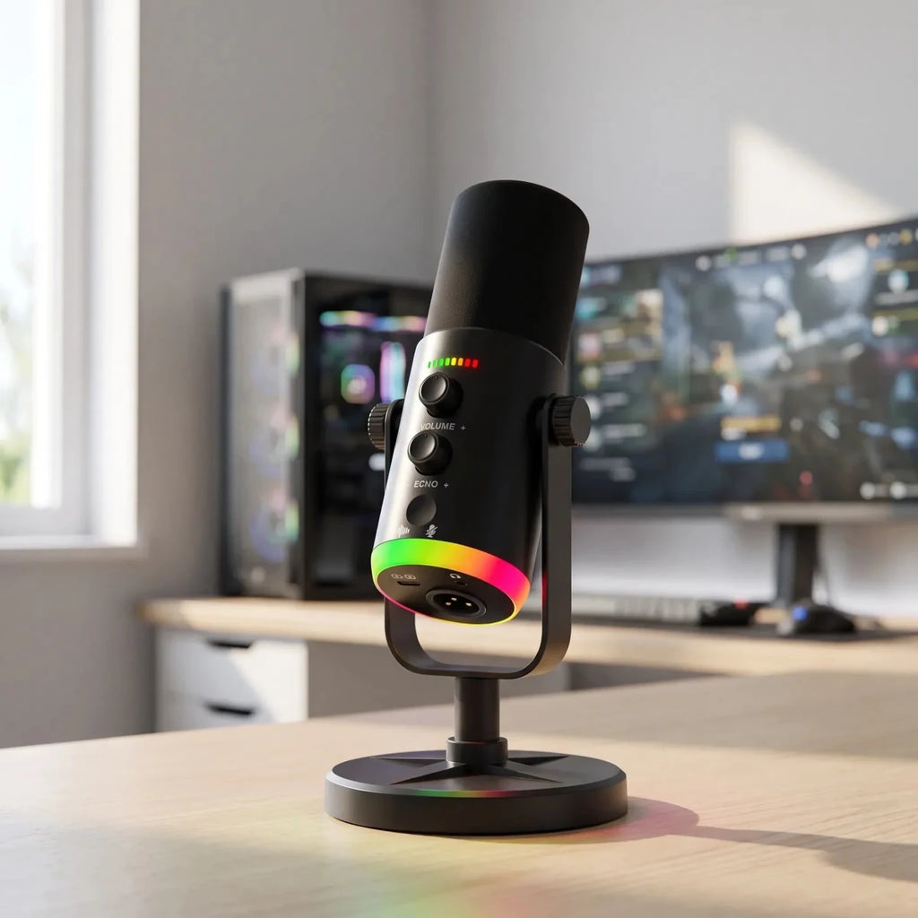 RGB Dynamic Gaming Microphone – USB-C & XLR Desktop Mic for Streaming & Podcasting with Echo & Monitoring – AuraMic - Nalani - Fashion Clothing and Decor