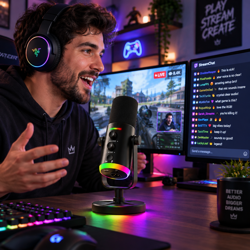 RGB Dynamic Gaming Microphone – USB-C & XLR Desktop Mic for Streaming & Podcasting with Echo & Monitoring – AuraMic - Nalani - Fashion Clothing and Decor
