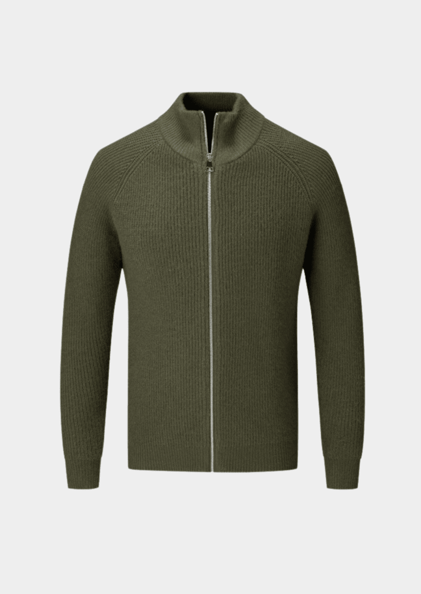 Ribbed Zip Through Cardigan With Funnel Neck For Men - Nalani - UK Fashion Clothing and Decor